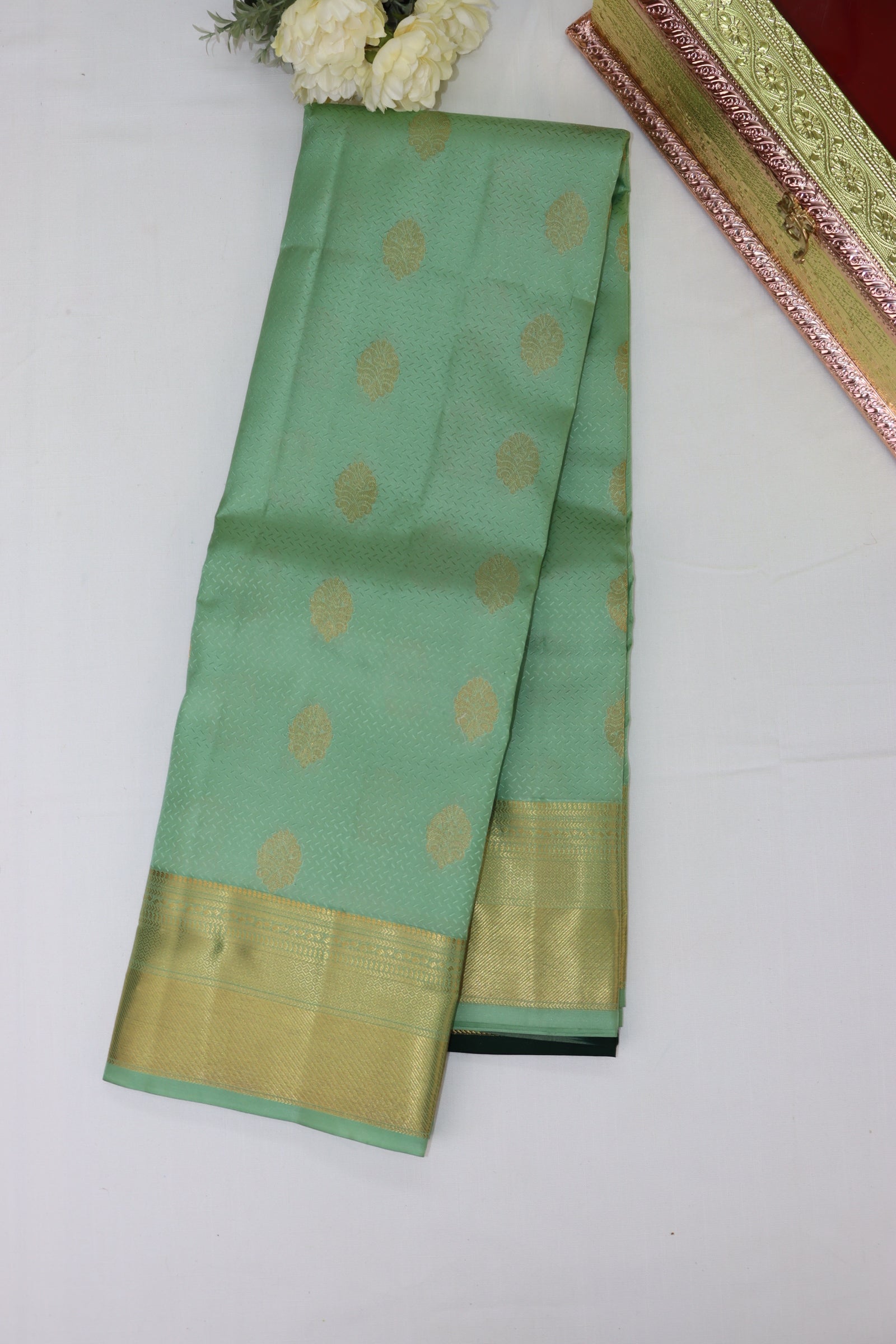 Exquite Mint Green Pure Kanjipuram Saree From Weavers and Best on Online