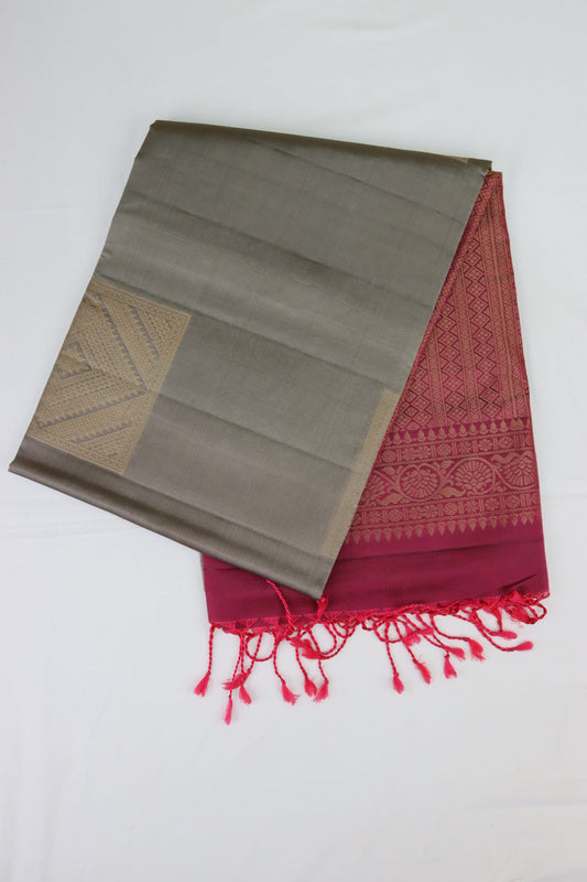 Elegant Ash Kanjipuram Saree From Weavers and Best on Online