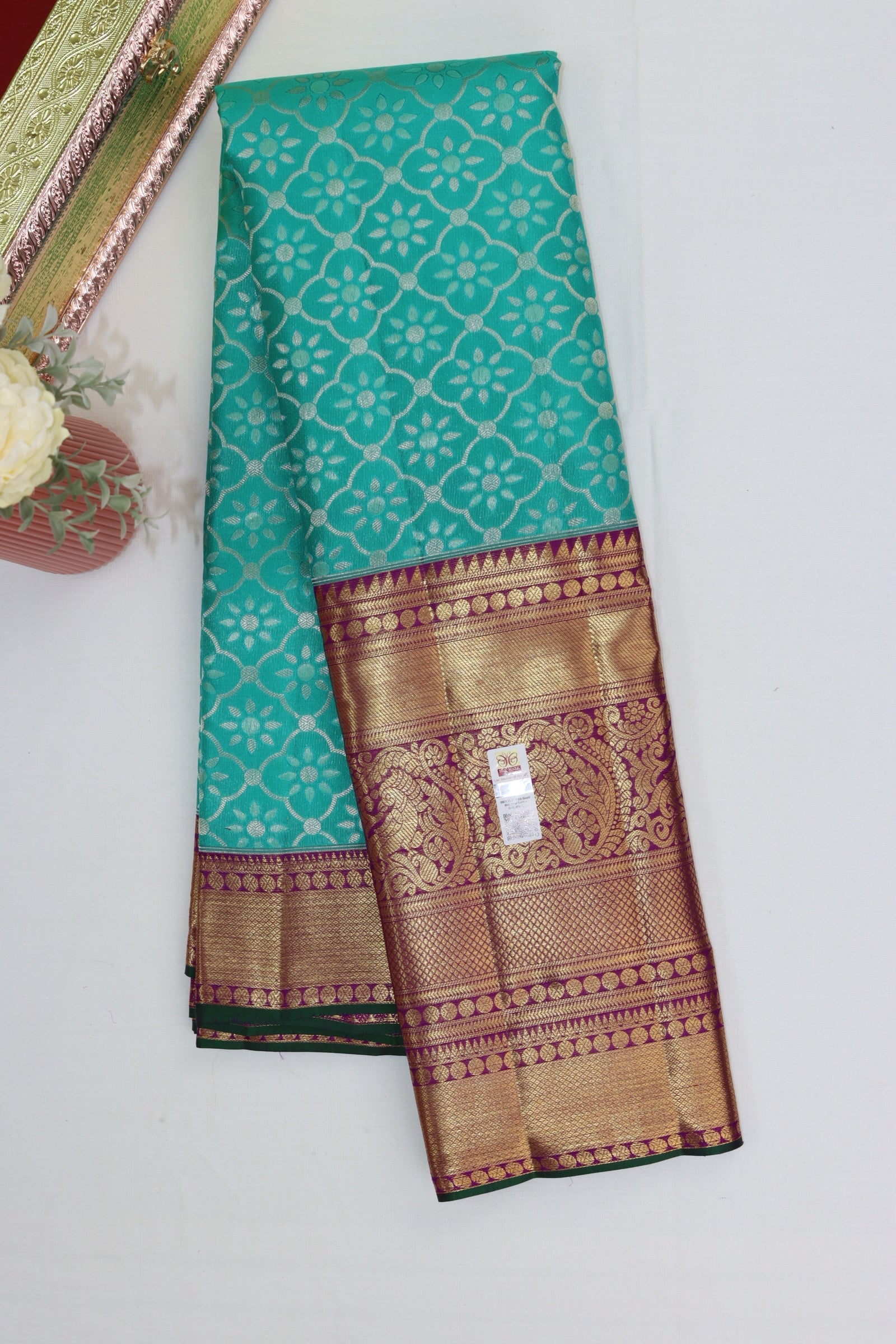 Royal Teal Green Pure Kanjipuram Saree From Weavers and Best on Online