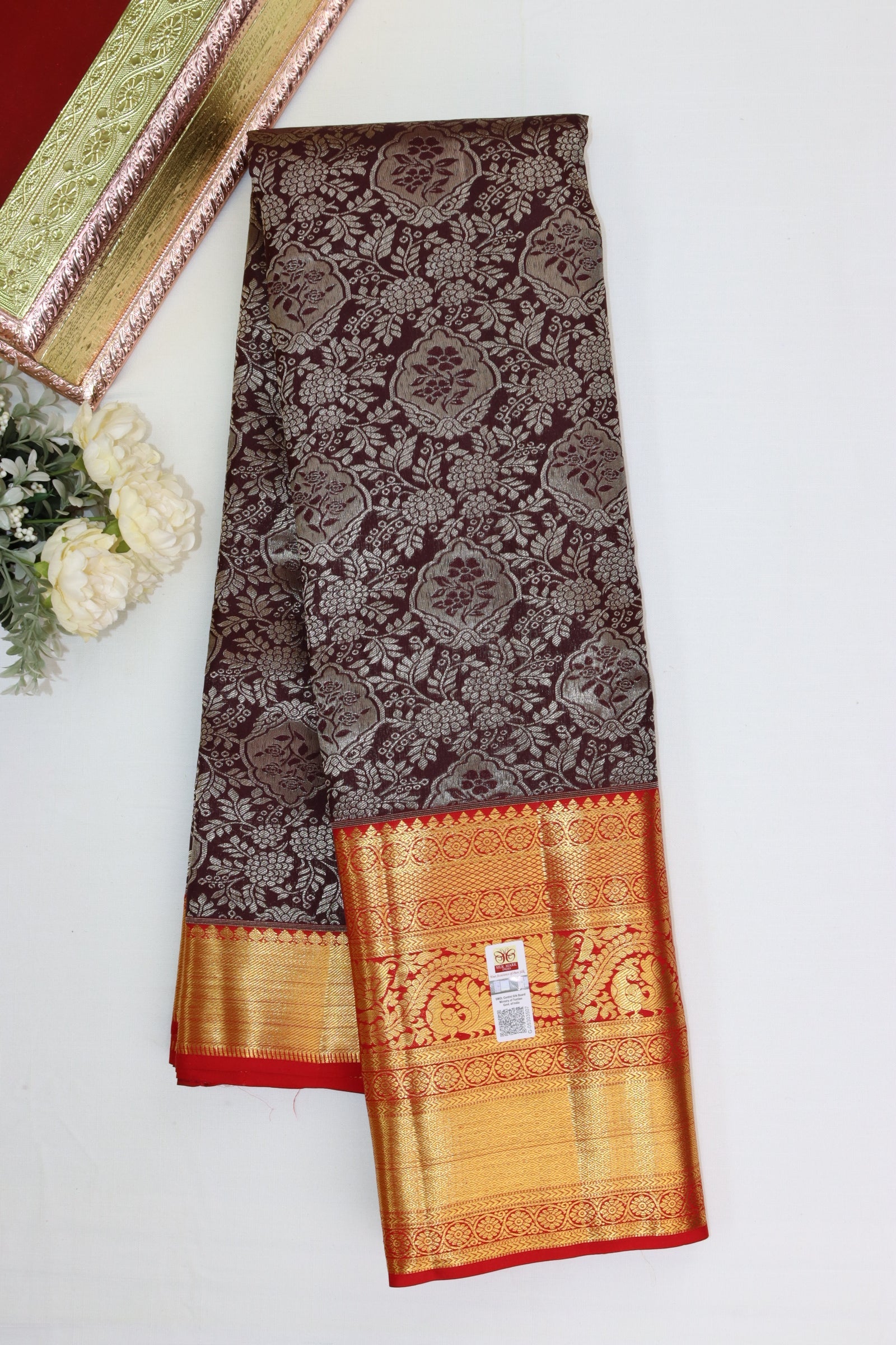 Classic Chocolate Brown Pure Kanjipuram Saree From Weavers and Best on Online