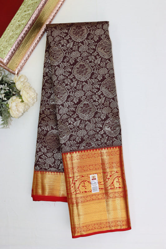 Classic Chocolate Brown Pure Kanjipuram Saree From Weavers and Best on Online