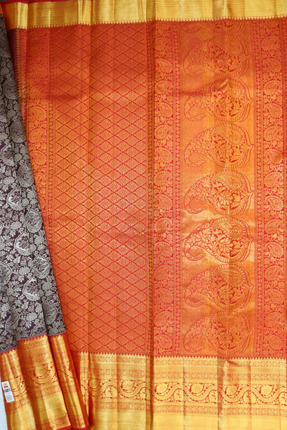 Classic Chocolate Brown Pure Kanjipuram Saree From Weavers and Best on Online