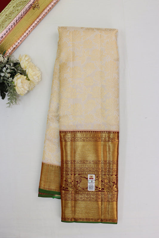 Radiant Cream Pure Kanjipuram Saree From Weavers and Best on Online