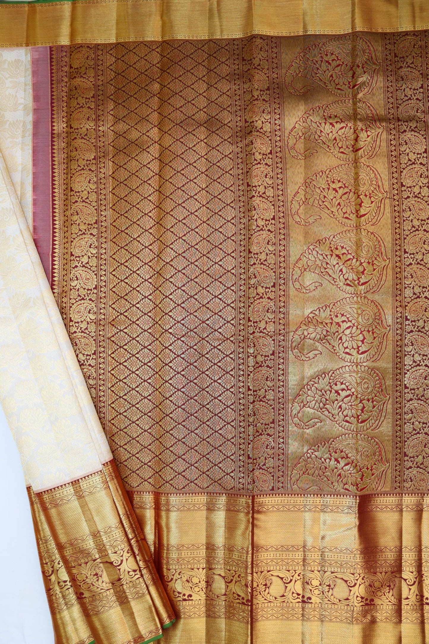 Radiant Cream Pure Kanjipuram Saree From Weavers and Best on Online