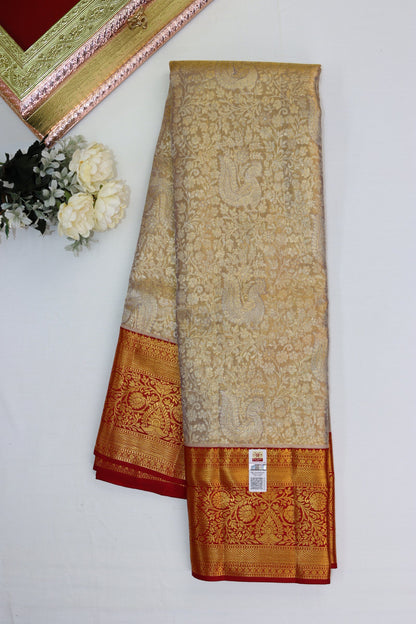 Elegant Cream Pure Kanjipuram Saree From Weavers and Best on Online