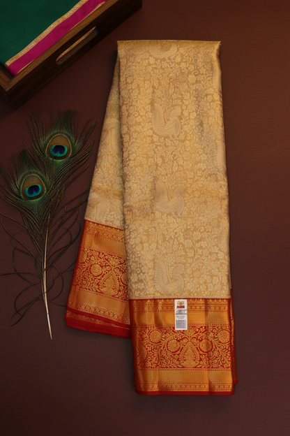 Elegant Cream Pure Kanjipuram Saree