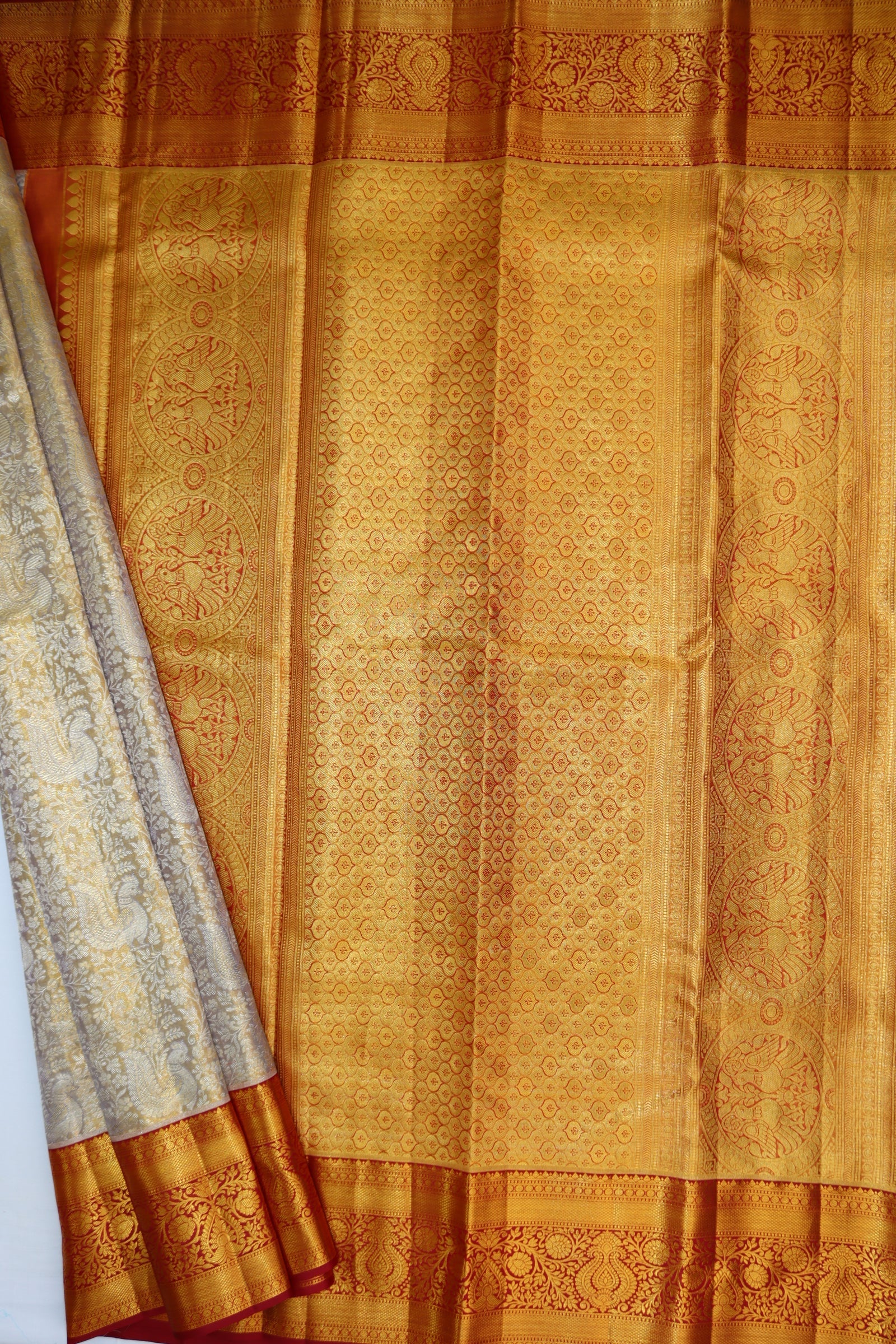 Elegant Cream Pure Kanjipuram Saree From Weavers and Best on Online