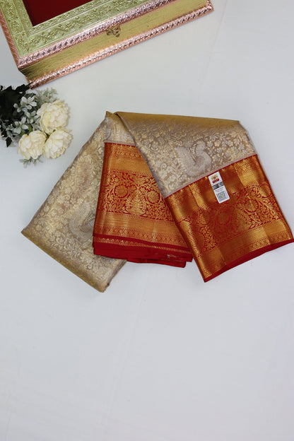 Elegant Cream Pure Kanjipuram Saree From Weavers and Best on Online