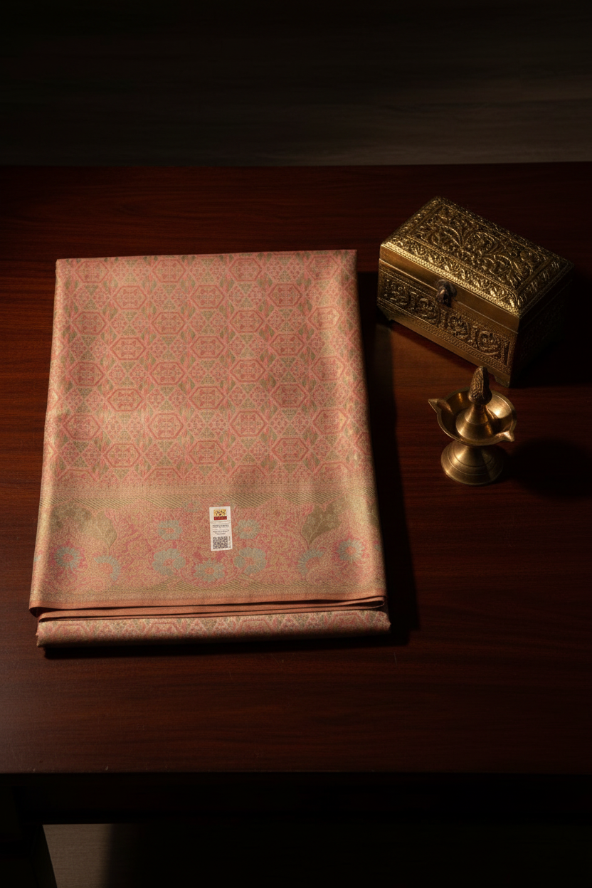 Traditional Pastel Pink Kanjipuram Saree