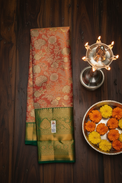 Traditional Orange Tissue Kanjipuram Saree