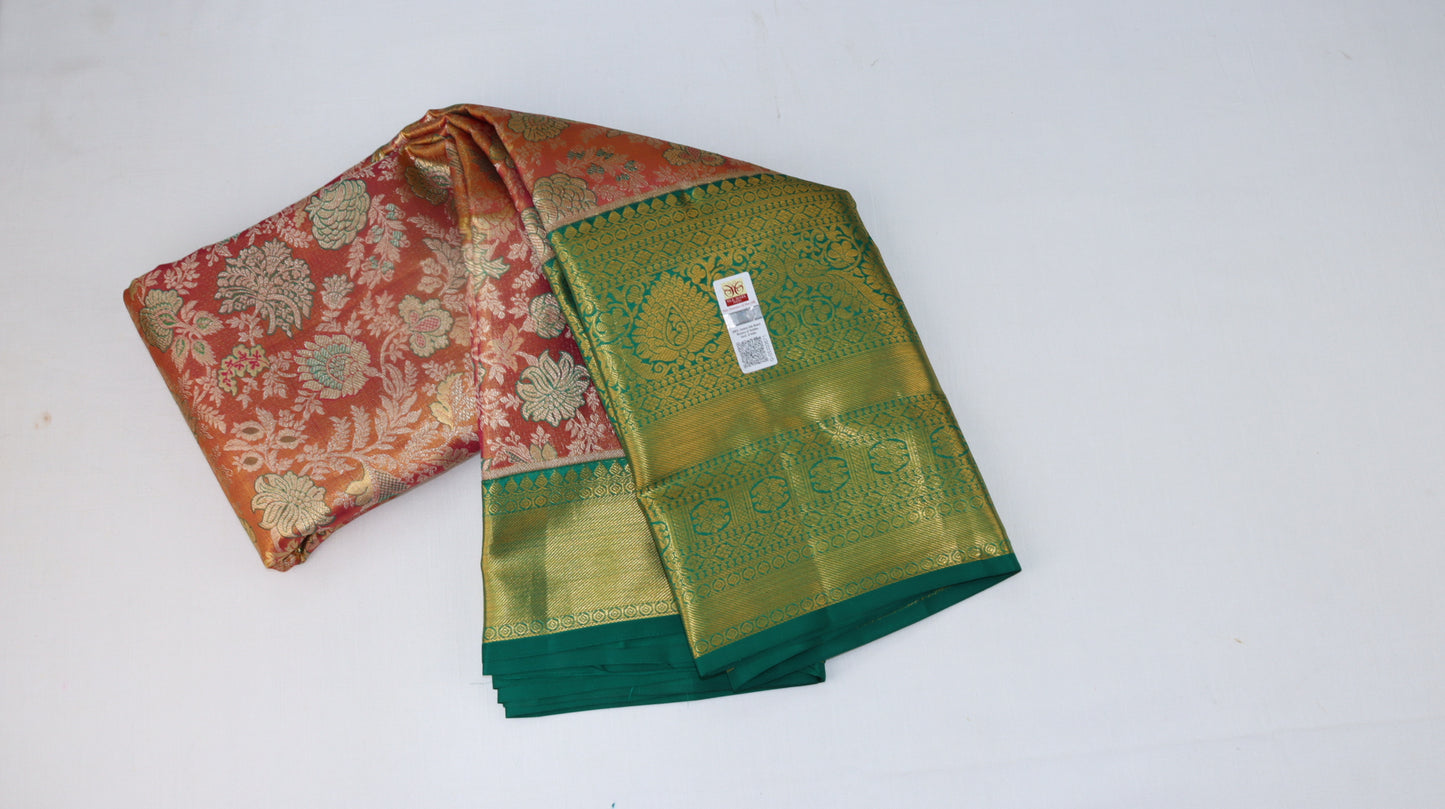 Traditional Orange Tissue Kanjipuram Saree