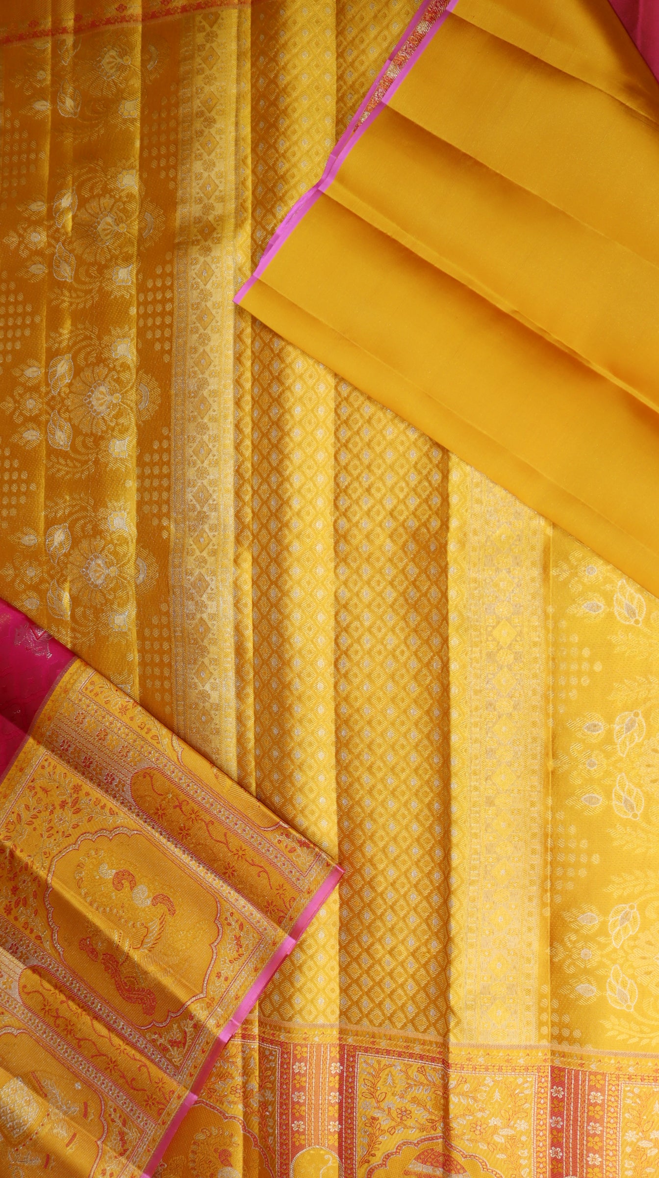 Red Pink Kanchipuram Silk Saree with Yellow Elephant Border | Handloom Bridal Saree | My First Saree From Weavers and Best on Online
