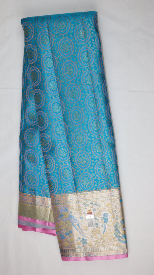 Sky Blue Kanchipuram Silk Saree with Silver Bird Border | Handloom Bridal Saree | My First Saree From Weavers and Best on Online