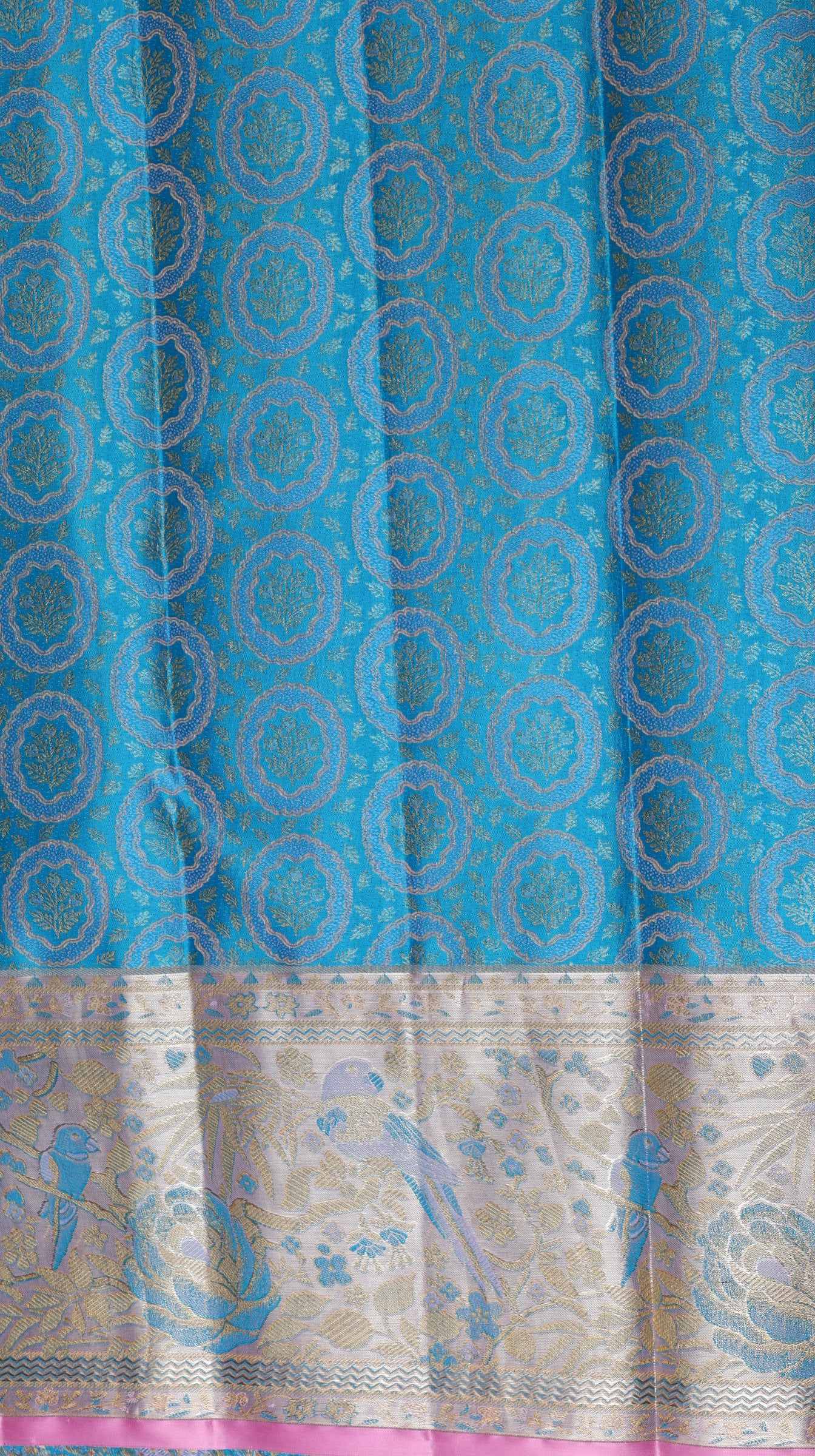 Sky Blue Kanchipuram Silk Saree with Silver Bird Border | Handloom Bridal Saree | My First Saree From Weavers and Best on Online