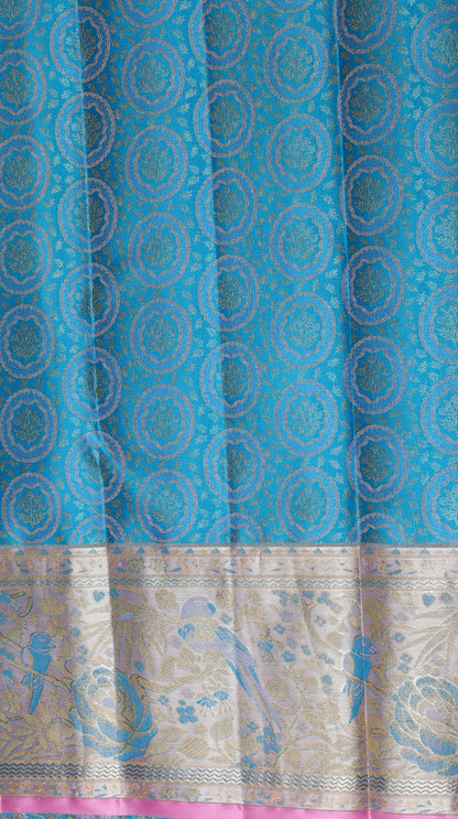 Sky Blue Kanchipuram Silk Saree with Silver Bird Border | Handloom Bridal Saree | My First Saree From Weavers and Best on Online