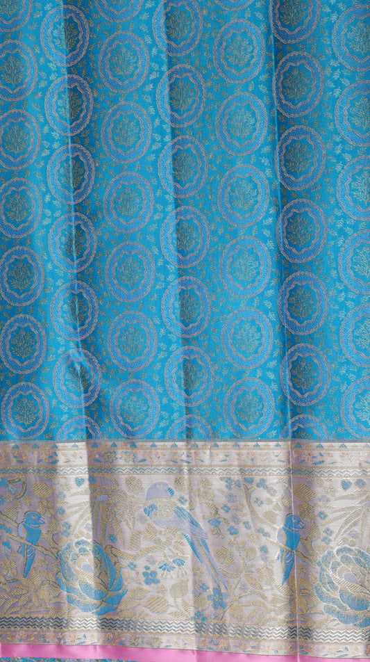 Sky Blue Kanchipuram Silk Saree with Silver Bird Border | Handloom Bridal Saree | My First Saree From Weavers and Best on Online