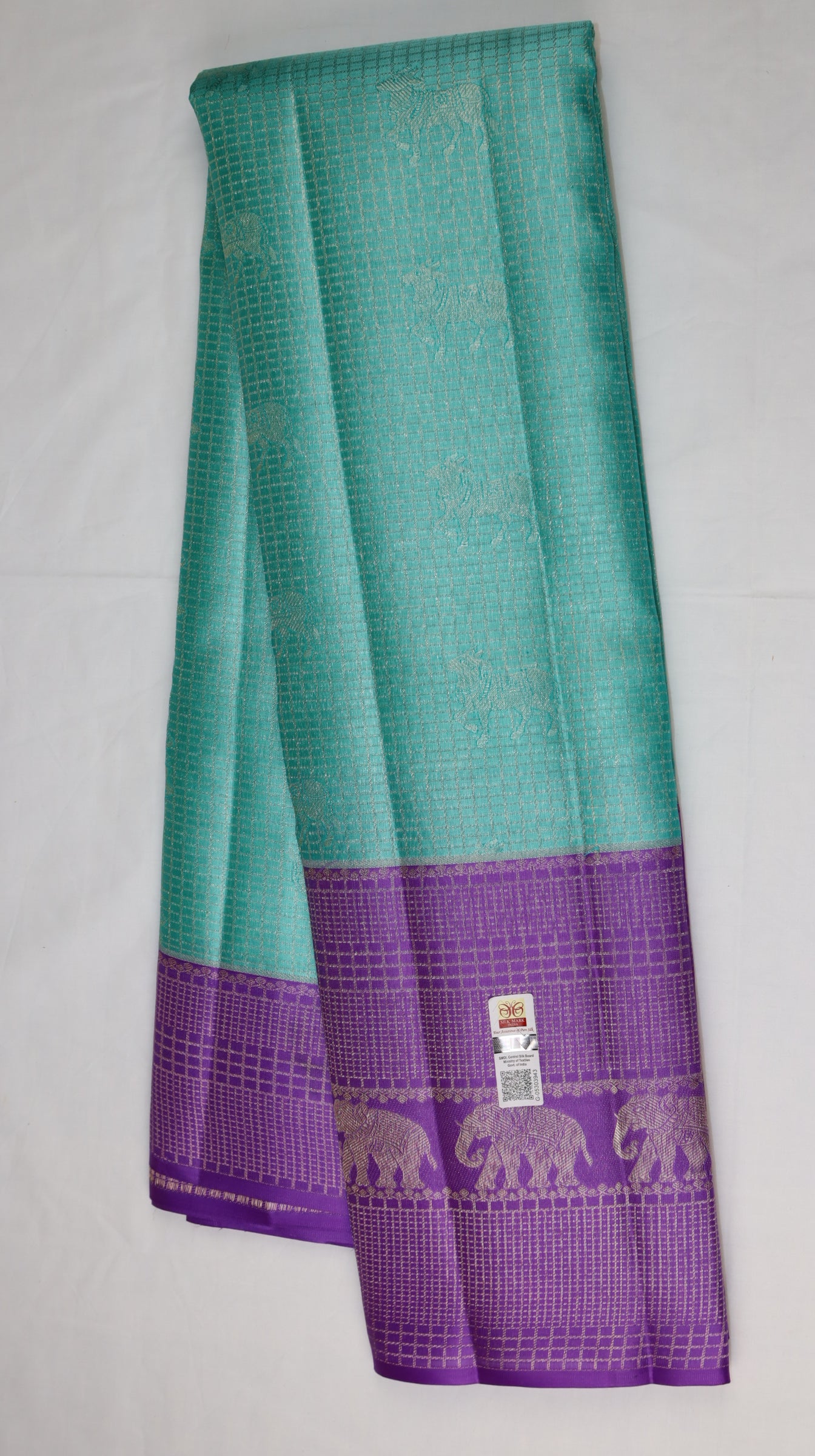 Mint Green Kanchipuram Silk Saree with Purple Elephant Border | Handloom Bridal Saree | My First Saree