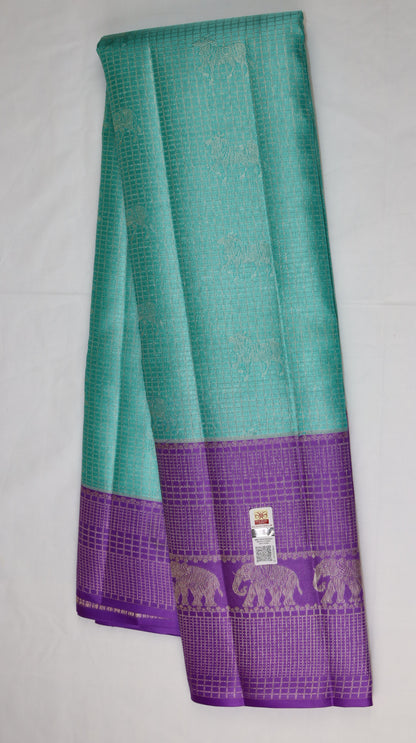 Mint Green Kanchipuram Silk Saree with Purple Elephant Border | Handloom Bridal Saree | My First Saree