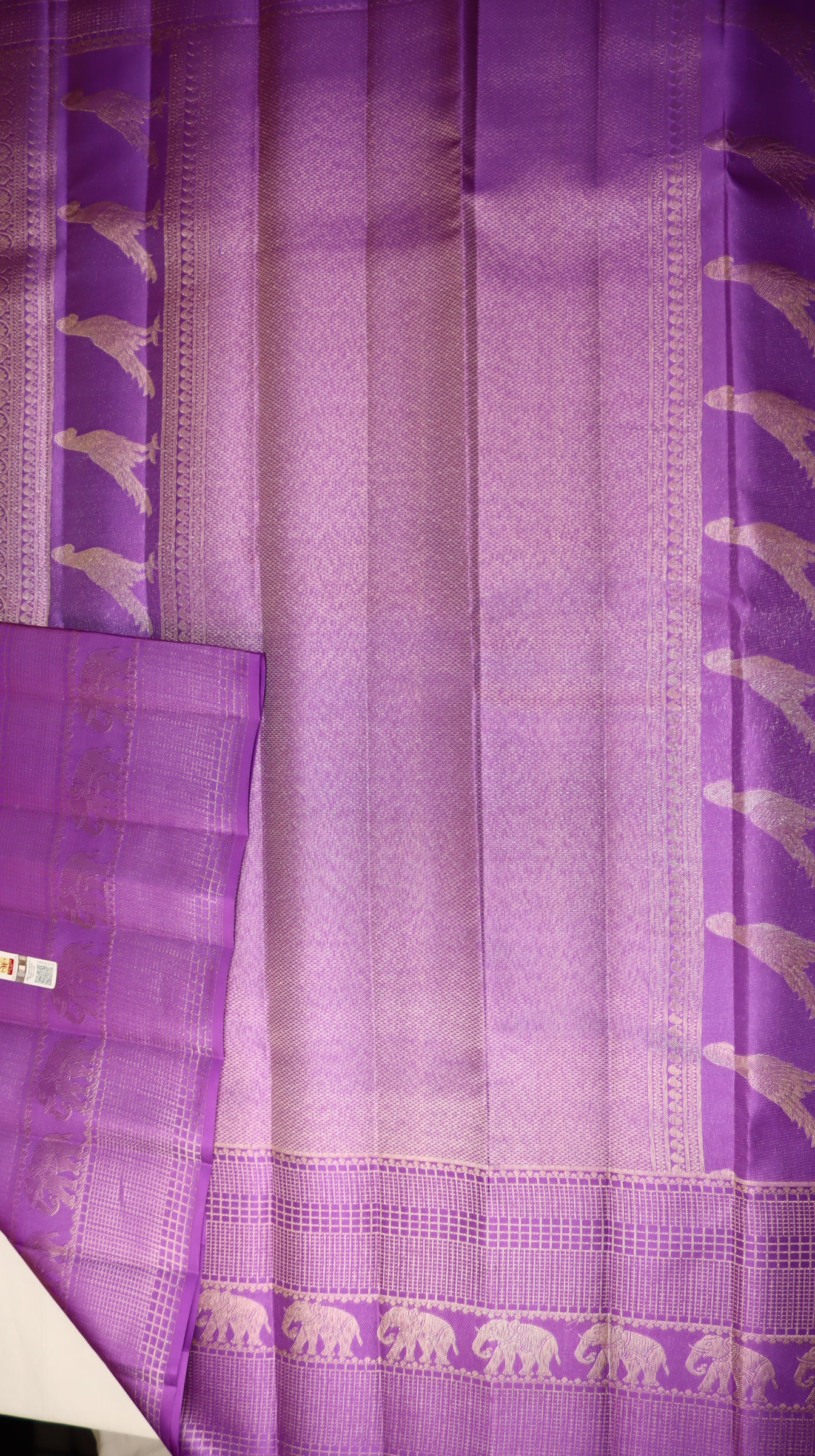 Mint Green Kanchipuram Silk Saree with Purple Elephant Border | Handloom Bridal Saree | My First Saree