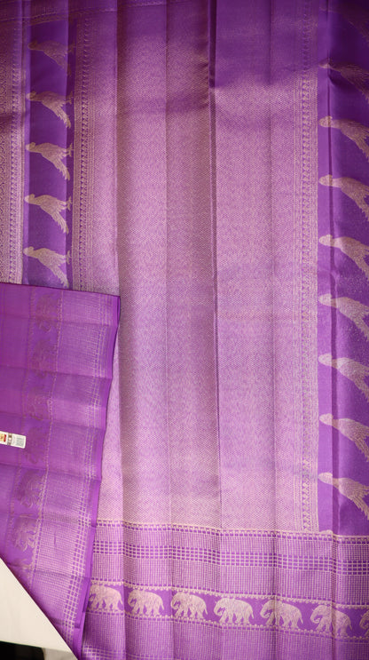 Mint Green Kanchipuram Silk Saree with Purple Elephant Border | Handloom Bridal Saree | My First Saree