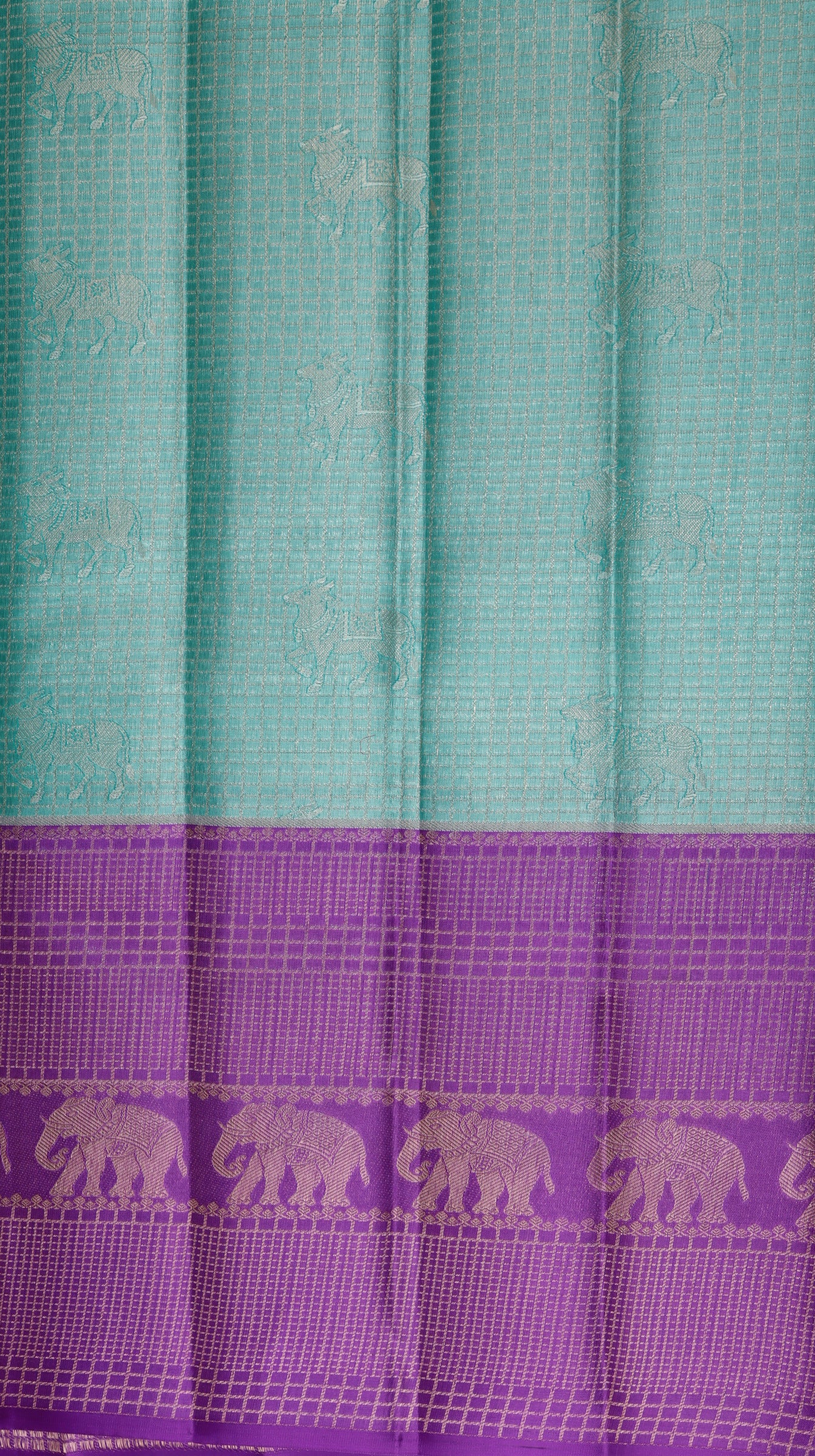 Mint Green Kanchipuram Silk Saree with Purple Elephant Border | Handloom Bridal Saree | My First Saree