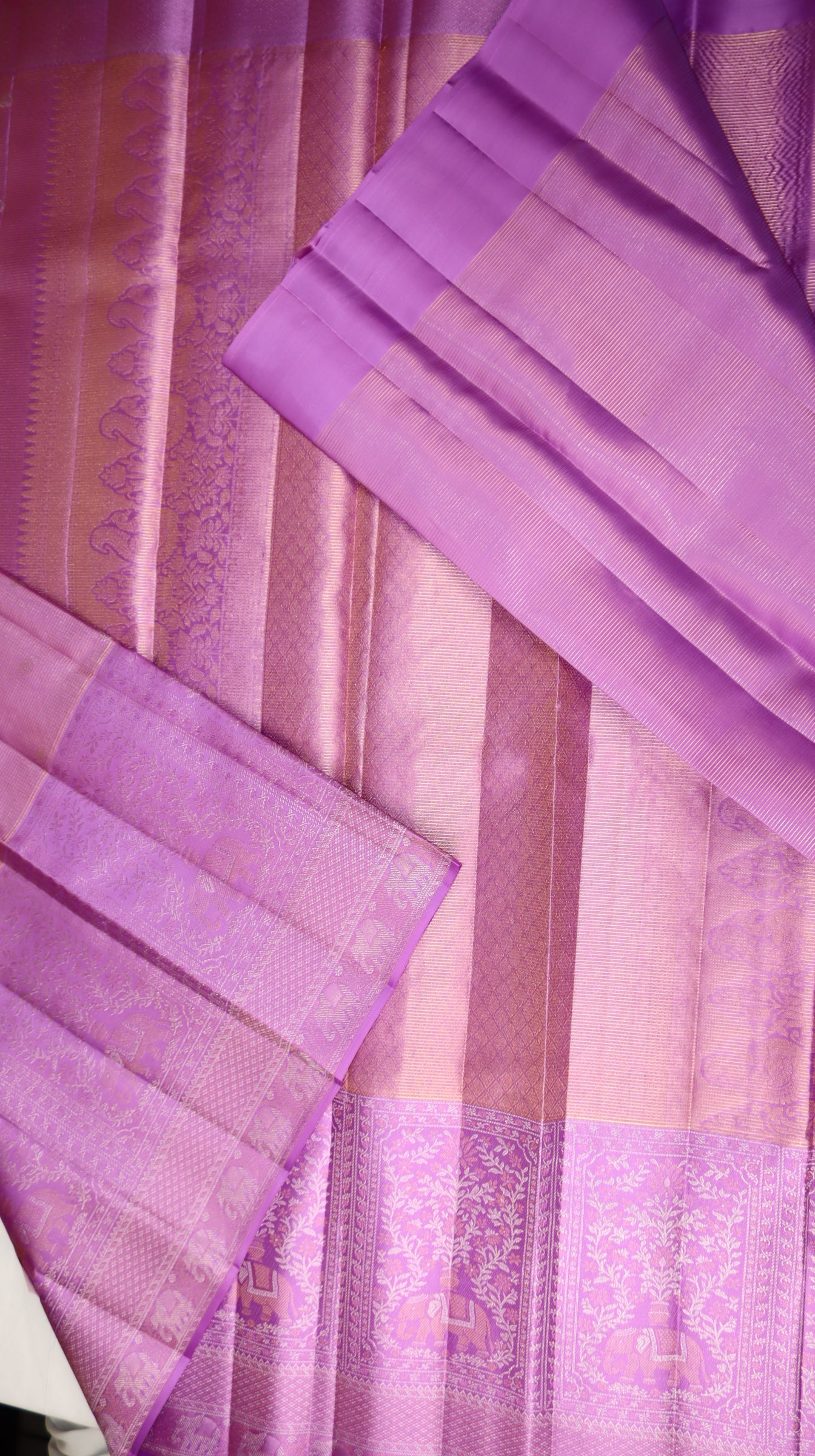 Lavender Purple Kanchipuram Silk Saree with Elephant Zari Border | Handloom Bridal Saree | My First Saree From Weavers and Best on Online