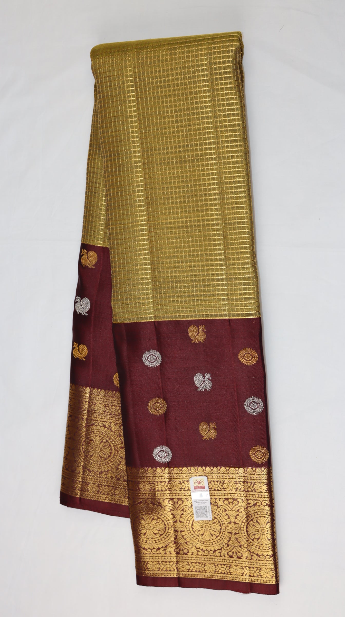 Gold Kanchipuram Silk Saree with Maroon Border | Peacock Butta Bridal Saree | My First Saree From Weavers and Best on Online
