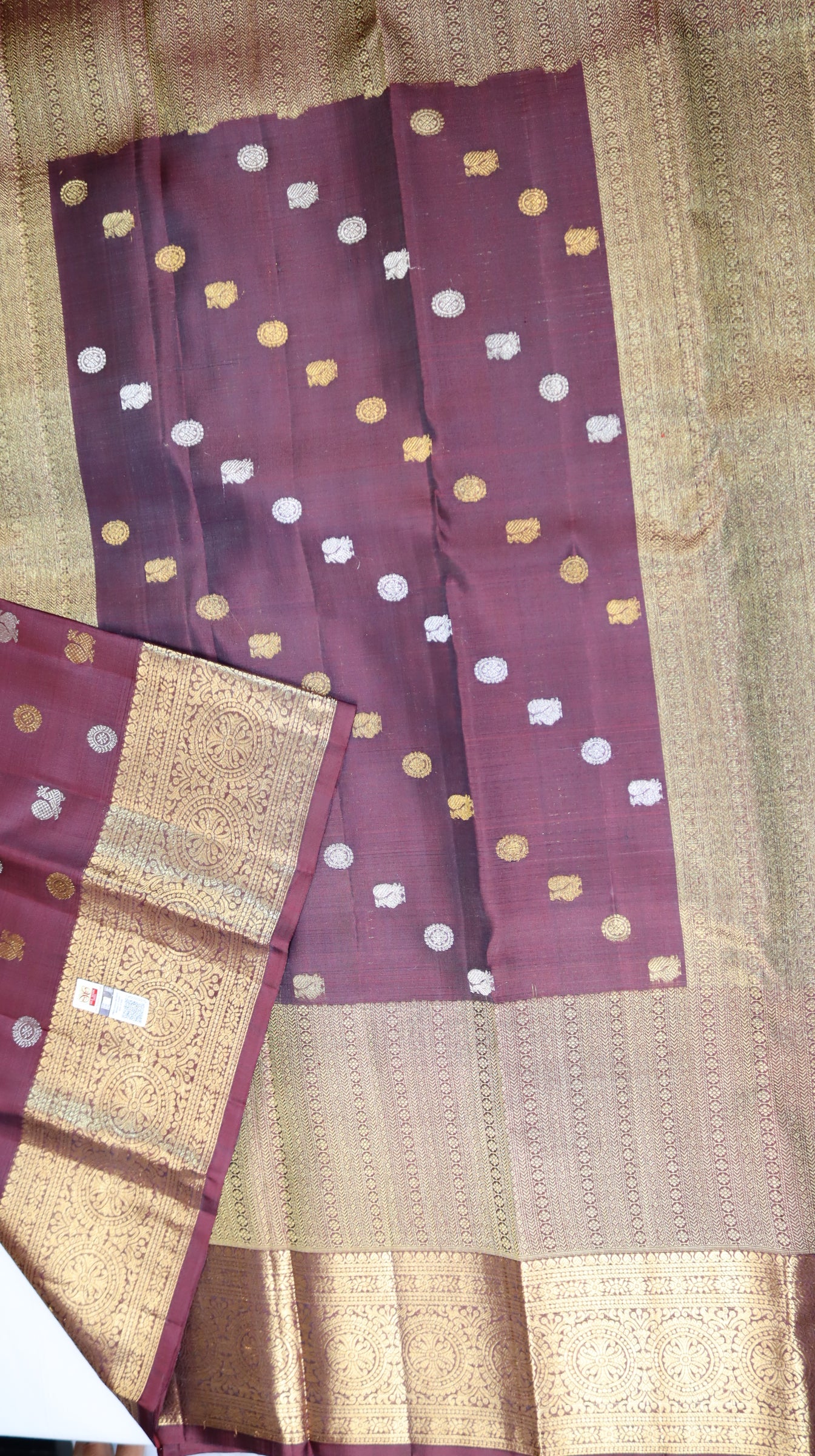 Gold Kanchipuram Silk Saree with Maroon Border | Peacock Butta Bridal Saree | My First Saree From Weavers and Best on Online