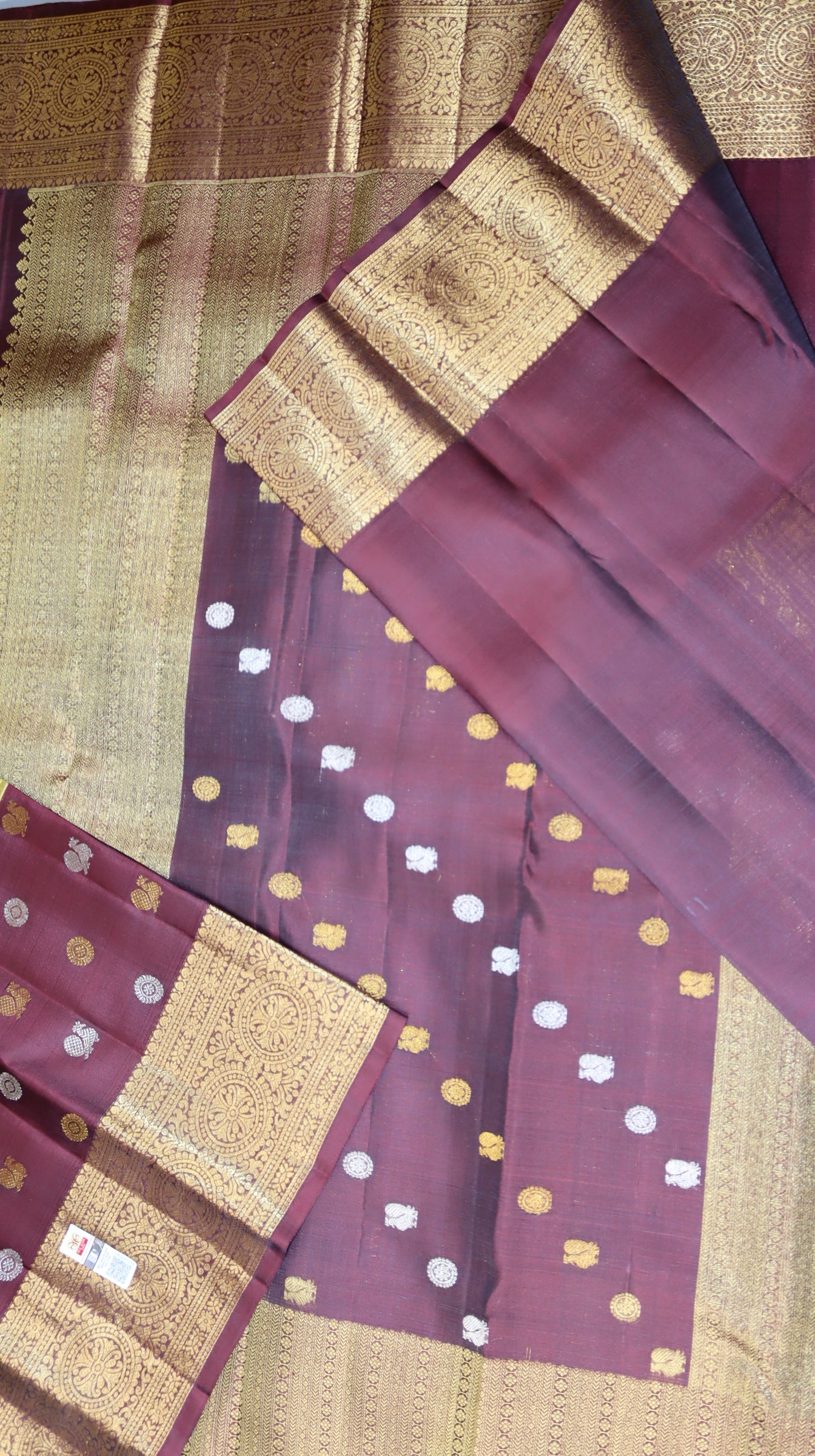 Gold Kanchipuram Silk Saree with Maroon Border | Peacock Butta Bridal Saree | My First Saree From Weavers and Best on Online