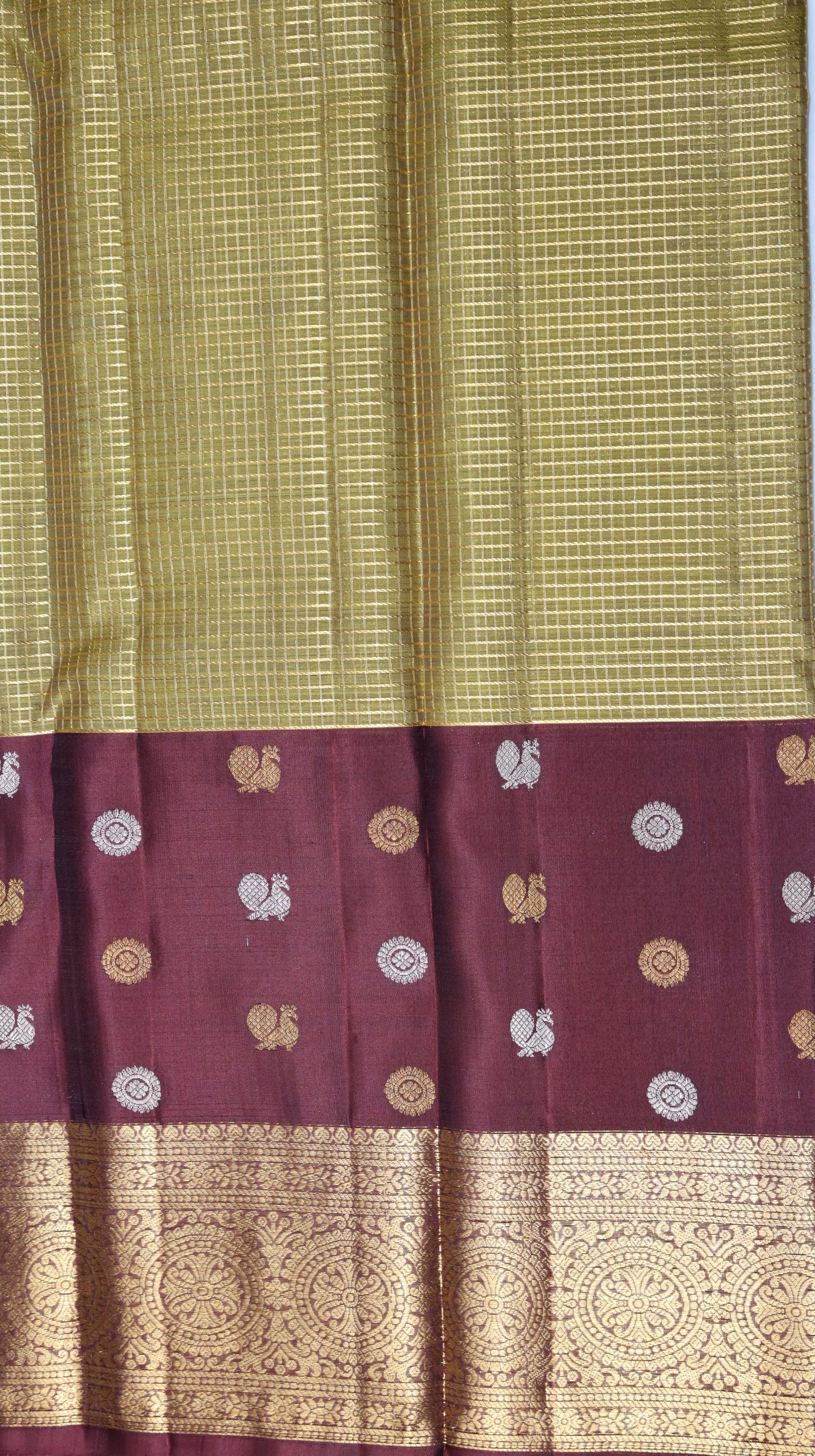 Gold Kanchipuram Silk Saree with Maroon Border | Peacock Butta Bridal Saree | My First Saree From Weavers and Best on Online