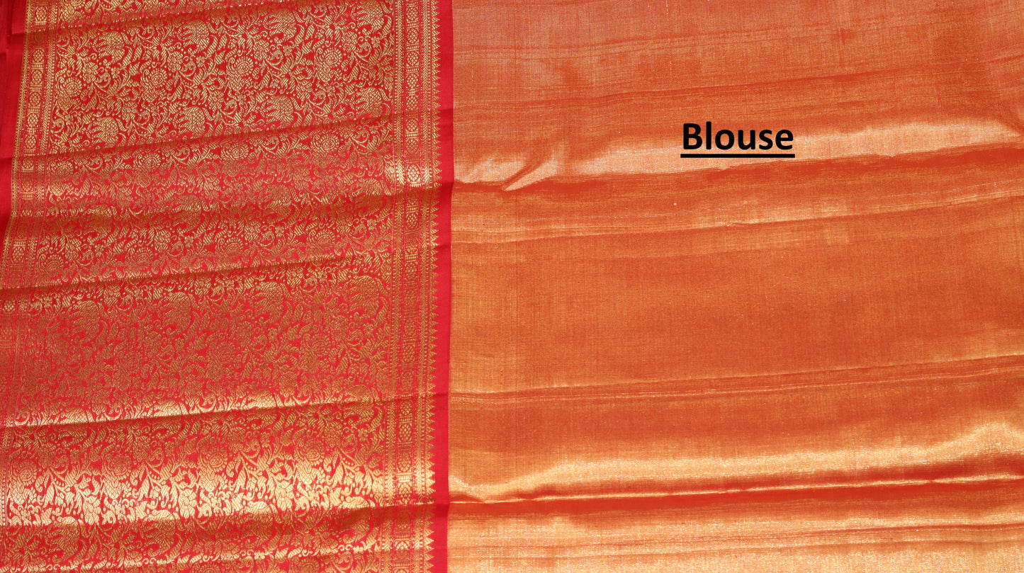 Tissue Off White Kanchipuram Silk Saree with Red Zari Border | Elephant Motif Bridal Saree | My First Saree