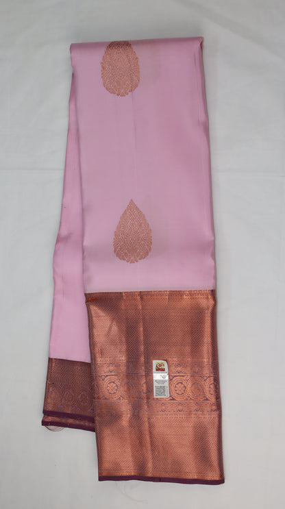 Baby Pink Kanchipuram Silk Saree with Copper Zari Border | Butta Design Bridal Saree | My First Saree From Weavers and Best on Online