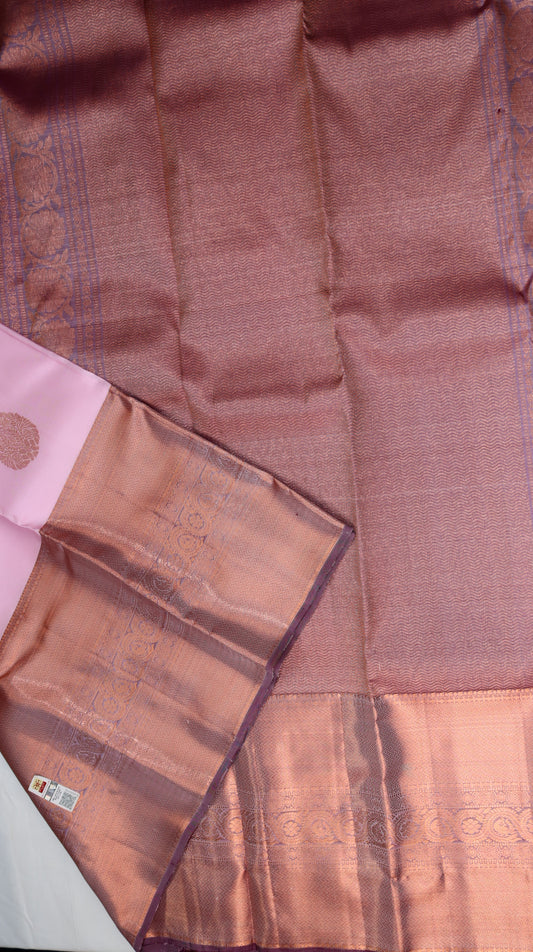 Baby Pink Kanchipuram Silk Saree with Copper Zari Border | Butta Design Bridal Saree | My First Saree From Weavers and Best on Online