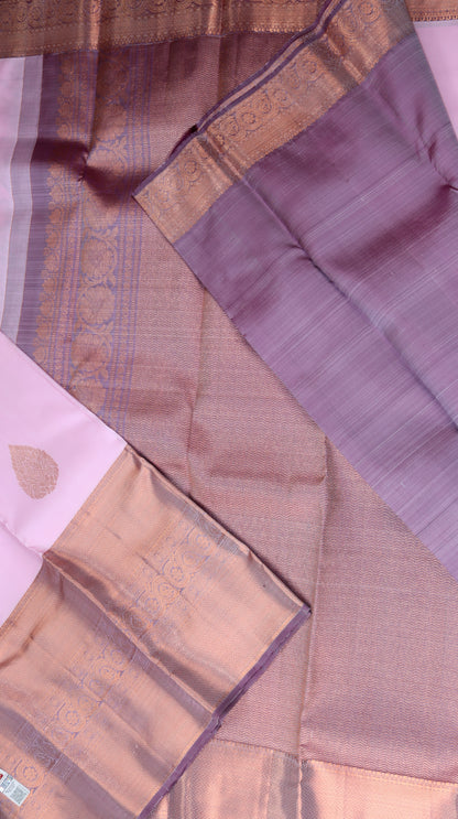 Baby Pink Kanchipuram Silk Saree with Copper Zari Border | Butta Design Bridal Saree | My First Saree From Weavers and Best on Online