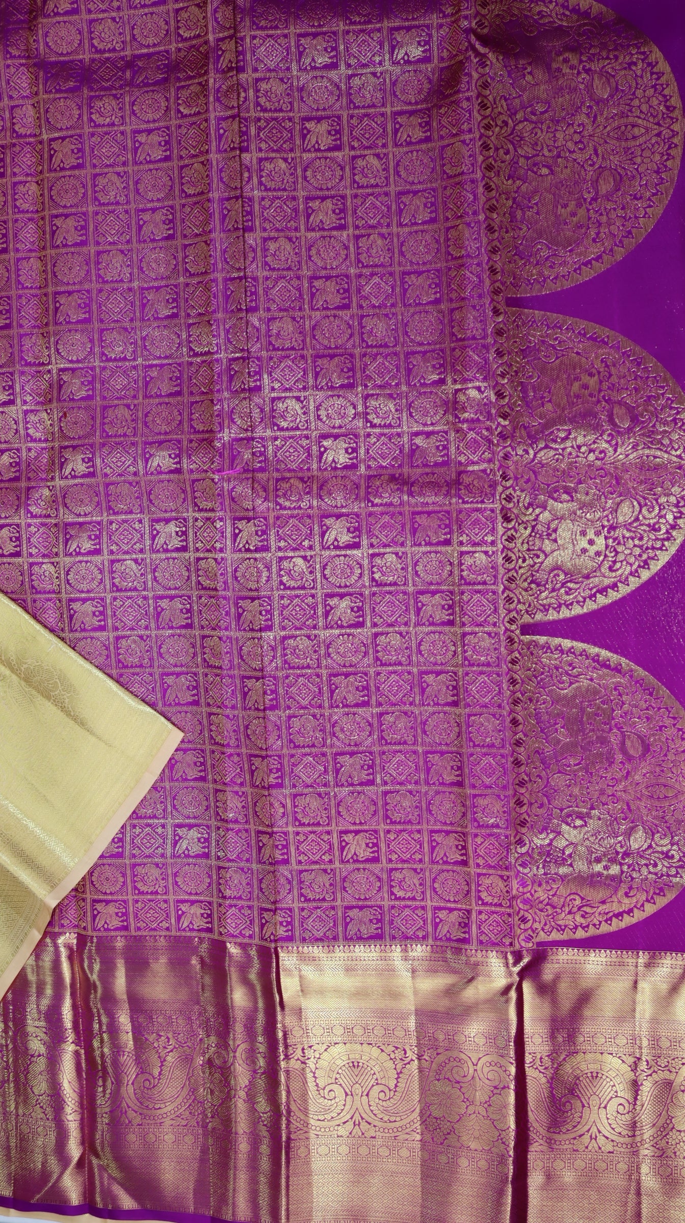 Rich Beige Kanchipuram Silk Saree From Weavers and Best on Online