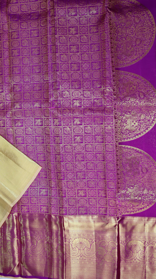 Rich Beige Kanchipuram Silk Saree From Weavers and Best on Online