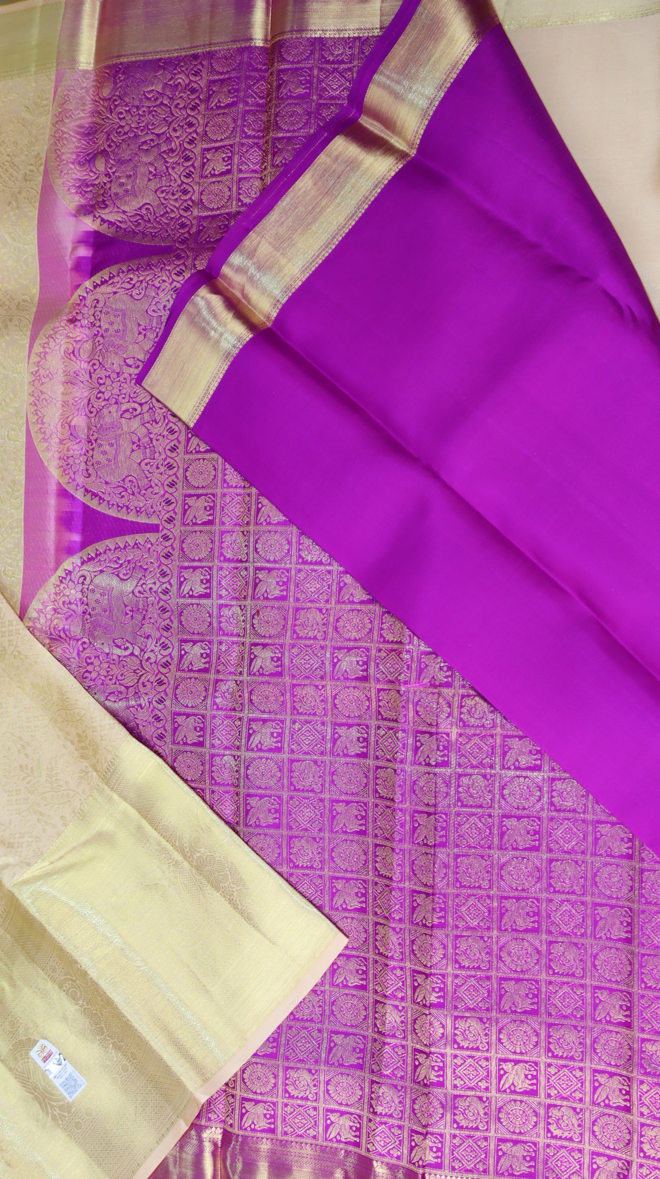 Rich Beige Kanchipuram Silk Saree From Weavers and Best on Online
