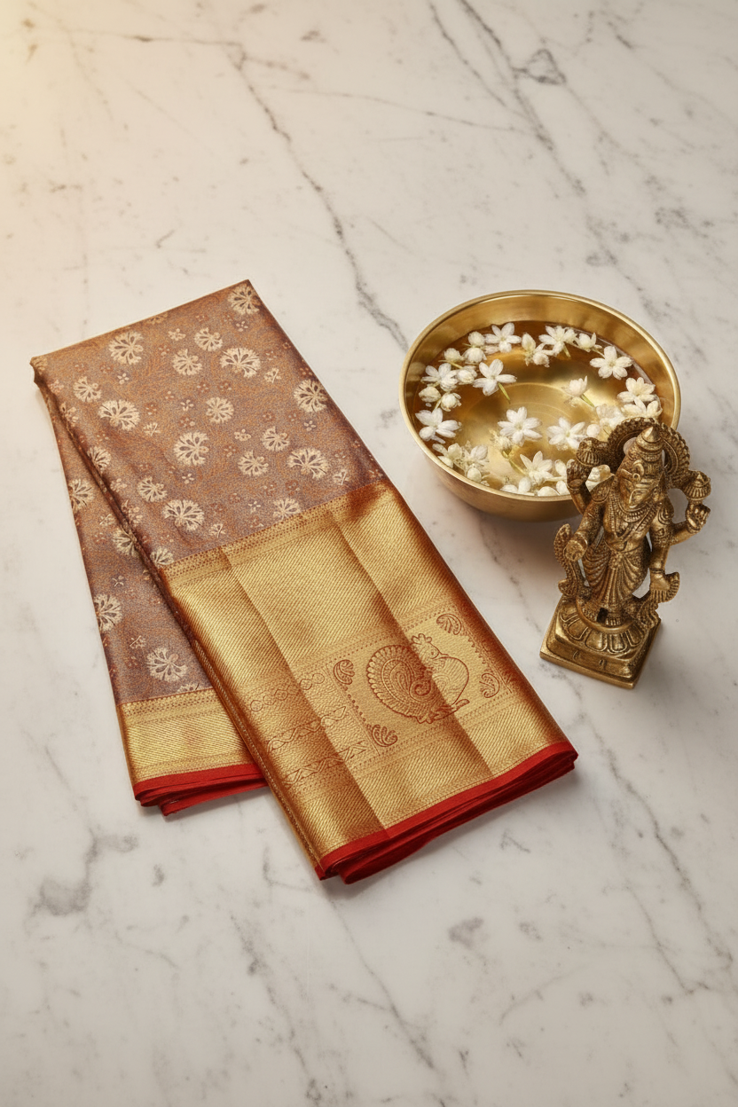 Classic Brown Pure Kanjipuram Saree