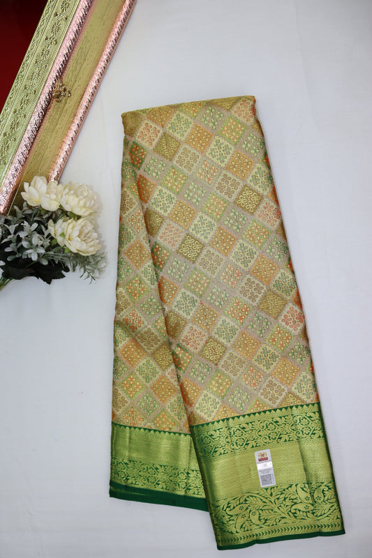 Royal Cream Pure Kanjipuram Saree From Weavers and Best on Online