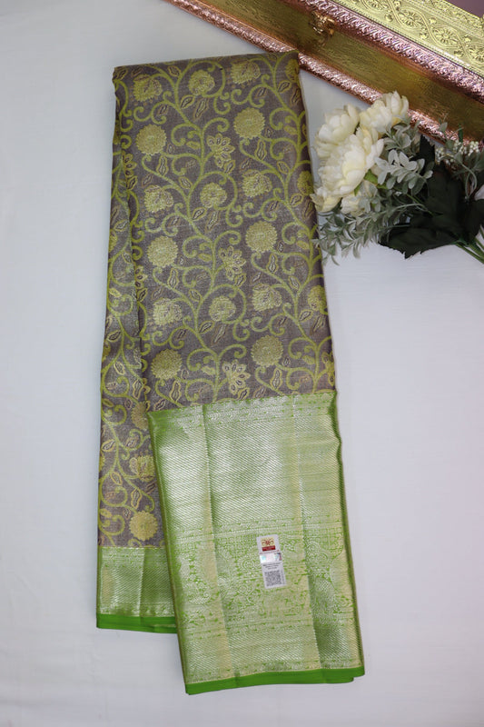 Enchanting Grey Pure Kanjipuram Saree From Weavers and Best on Online