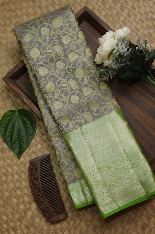 Enchanting Grey Pure Kanjipuram Saree