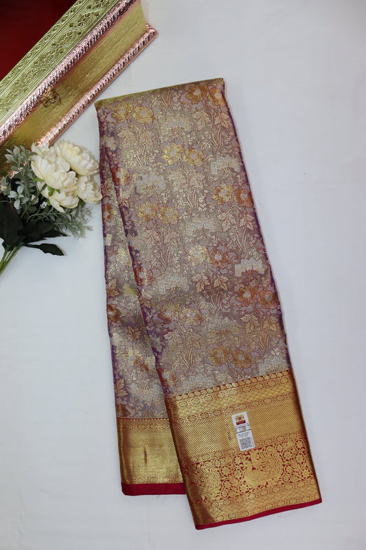 Exquisite Ash Pure Kanjipuram Saree From Weavers and Best on Online