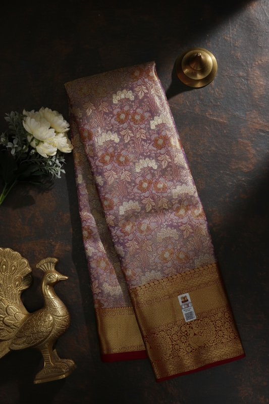 Exquisite Ash Pure Kanjipuram Saree