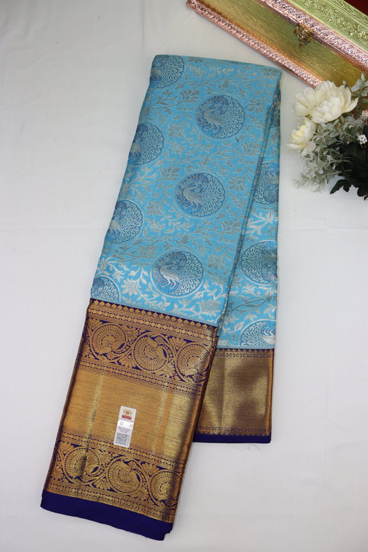 Opulent Blue Pure Kanjipuram Saree From Weavers and Best on Online