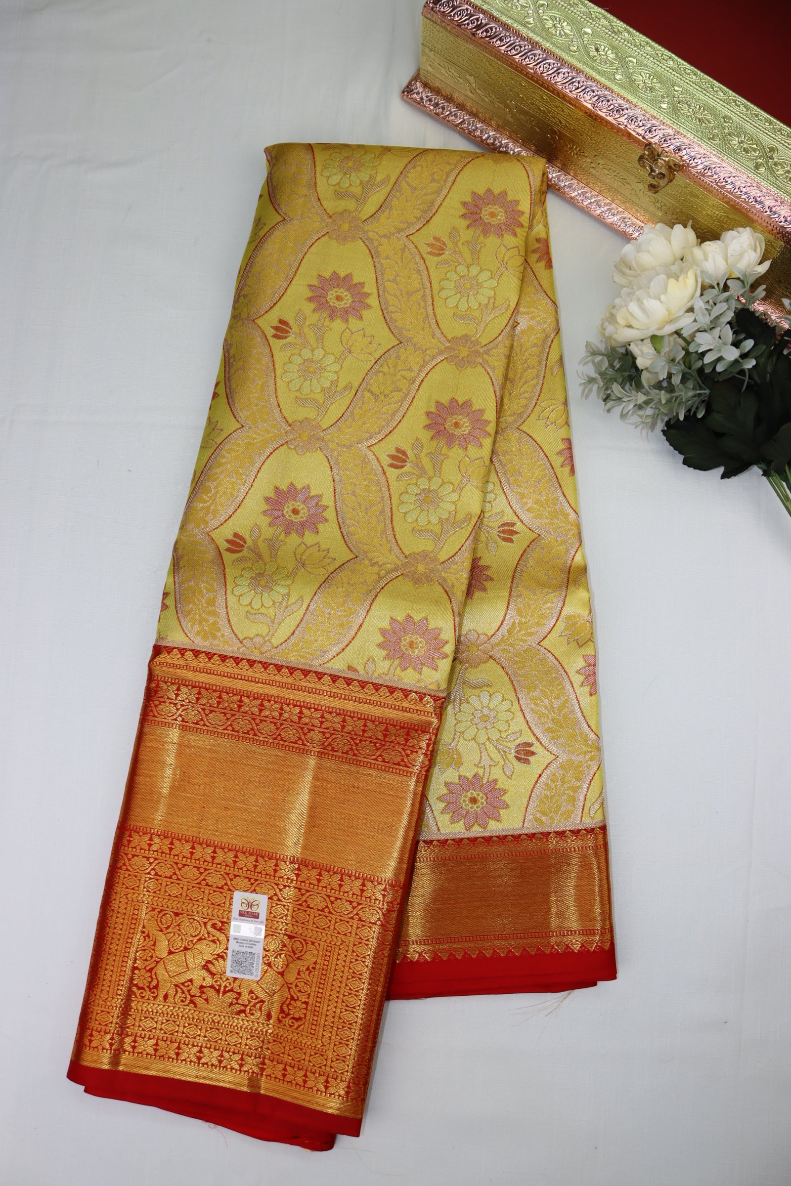 DIvine Yellow Pure Kanjipuram Saree From Weavers and Best on Online