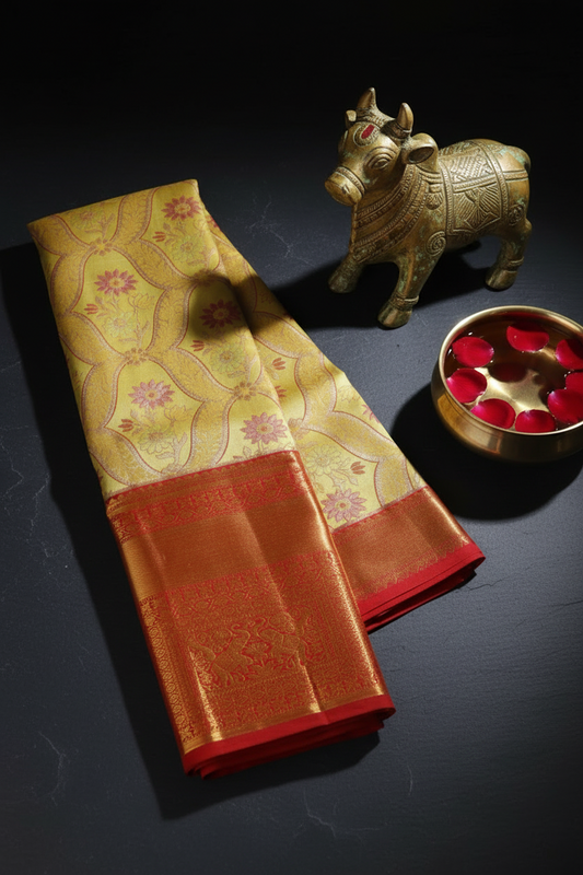 DIvine Yellow Pure Kanjipuram Saree