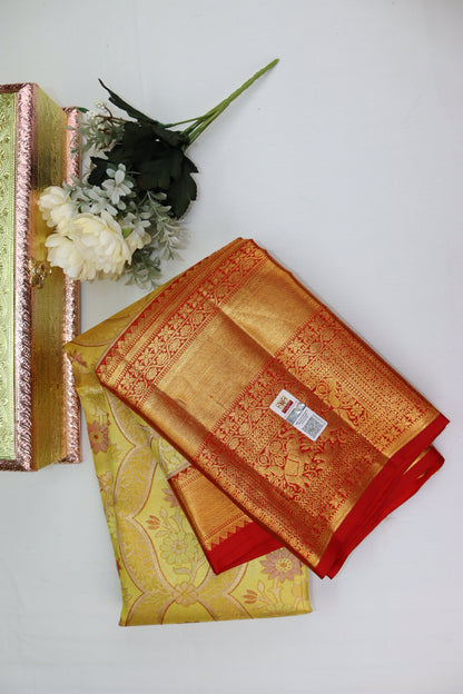 DIvine Yellow Pure Kanjipuram Saree From Weavers and Best on Online