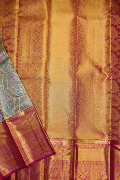 Exquisite Grey Pure Kanjipuram Saree From Weavers and Best on Online