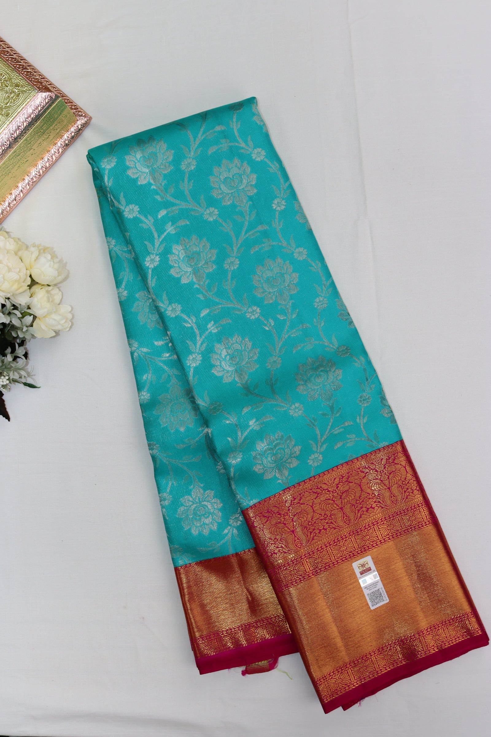 Rich Greenish Blue Pure Kanjipuram Saree From Weavers and Best on Online