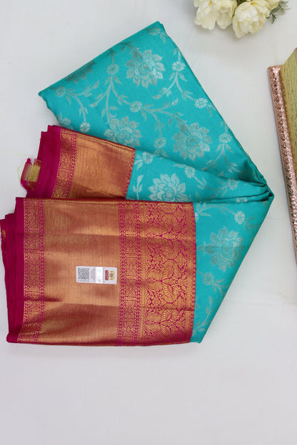 Rich Greenish Blue Pure Kanjipuram Saree From Weavers and Best on Online